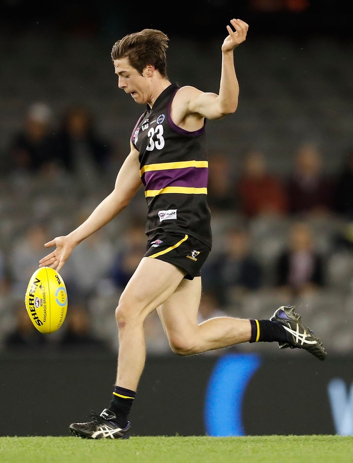 2016 TAC CUP Grand Final - Murray Bushrangers v Sandringham Dragons MELBOURNE, AUSTRALIA - SEPTEMBER 25: James Cousins of the Murray Bushrangers kicks the ball during the TAC CUP Grand Final match between the Murray Bushrangers and Sandringham Dragons at Etihad Stadium on September 25, 2016 in Melbourne, Australia. (Photo by Adam Trafford/AFL Media)